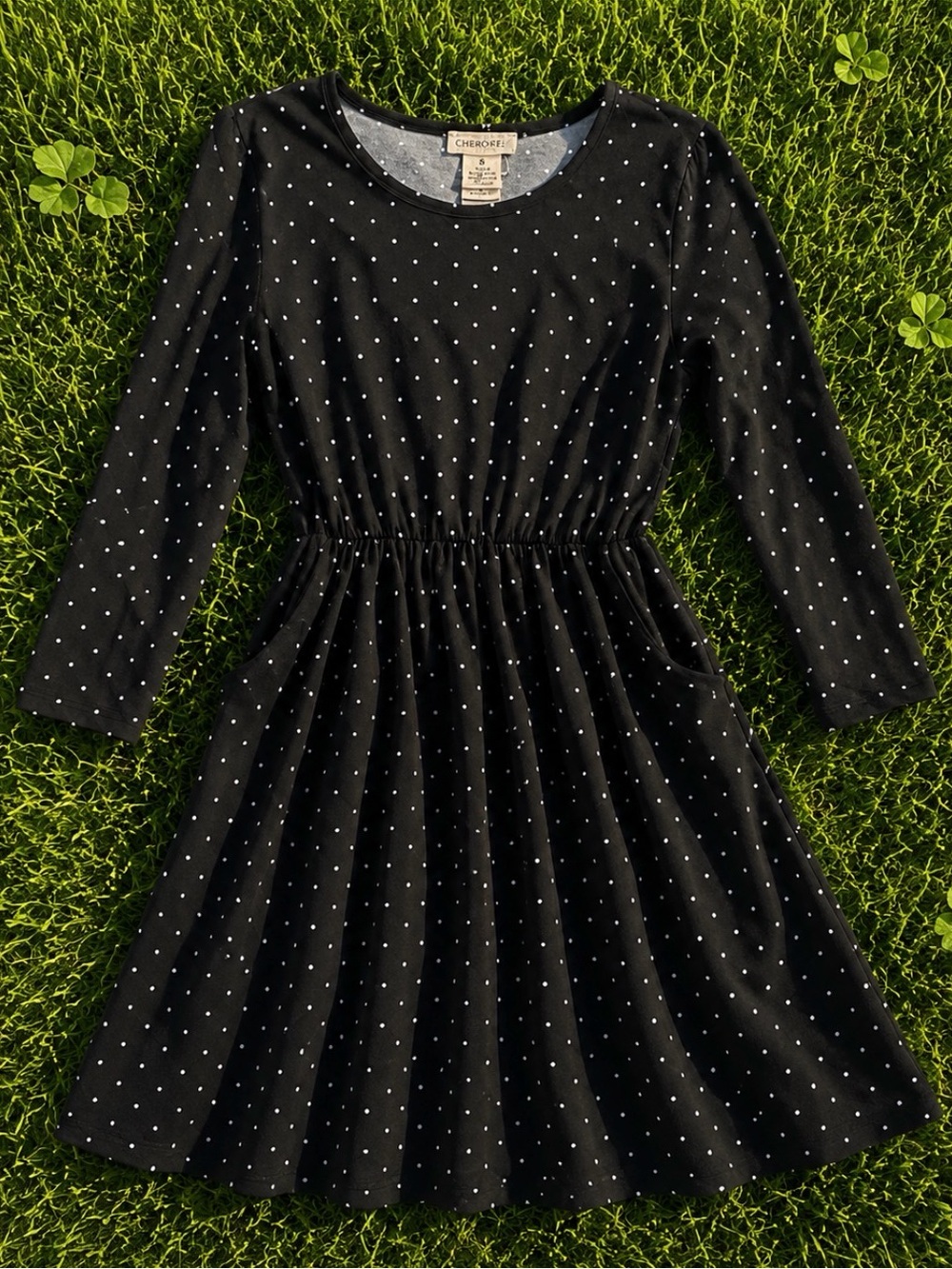 Emma & Elsa Super Soft Black White Polka Dot Dress with Pockets Size 12